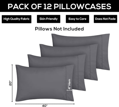 Utopia Bedding King Pillow Cases - 12 Pack | Soft Brushed Microfiber - Fade Resistant 20 X 40 Inches (Grey)