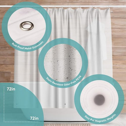 BigFoot Clear Shower Curtain Liner - Odorless 72x72 Washable PEVA Waterproof with Magnets | Rust-Proof Bathroom Essential