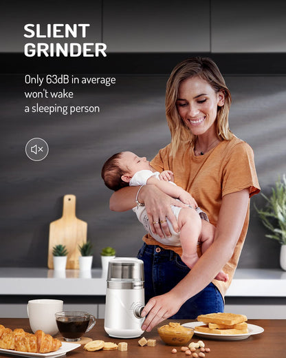 SHARDOR Adjustable Coffee Grinder Electric, Herb, Spice, Coffee Bean, Espresso with 2 Removable Stainless Steel Wet and Dry Bowl, White, Upgraded 2.0