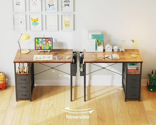 AODK 32" Small Computer Desk - Vintage Kids Study Writing Desk with Fabric Drawers & Storage Shelf
