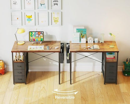 AODK 32" Small Computer Desk - Vintage Kids Study Writing Desk with Fabric Drawers & Storage Shelf