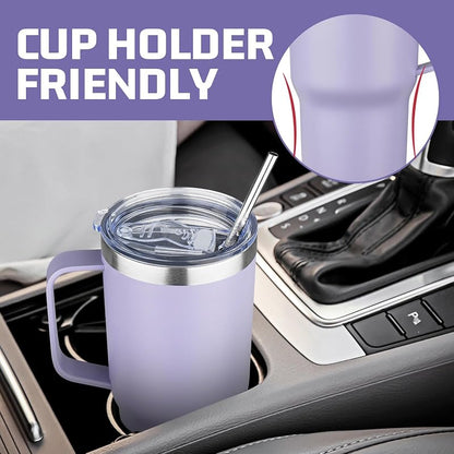 20 oz Tumbler with Handle - Stainless Steel Vacuum Insulated Cup with Lid & Straw, Leak-Proof Travel Mug (Purple Tea Sea Azure, Pack of 4)