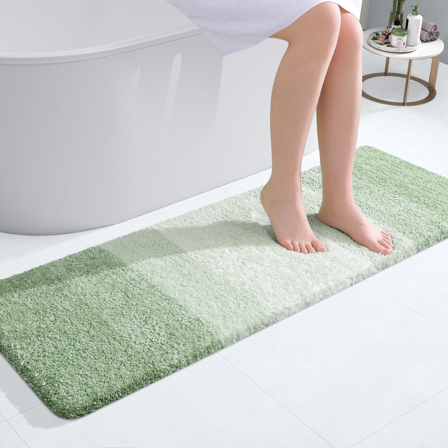 OLANLY Bathroom Runner Rugs Mat 47x17, Extra Soft Absorbent Microfiber Bath Rugs, Rubber Backing, Quick Dry, Washable Long Bath Mats for Bathroom, Tub and Shower, Home Decor Accessories, Sage Green