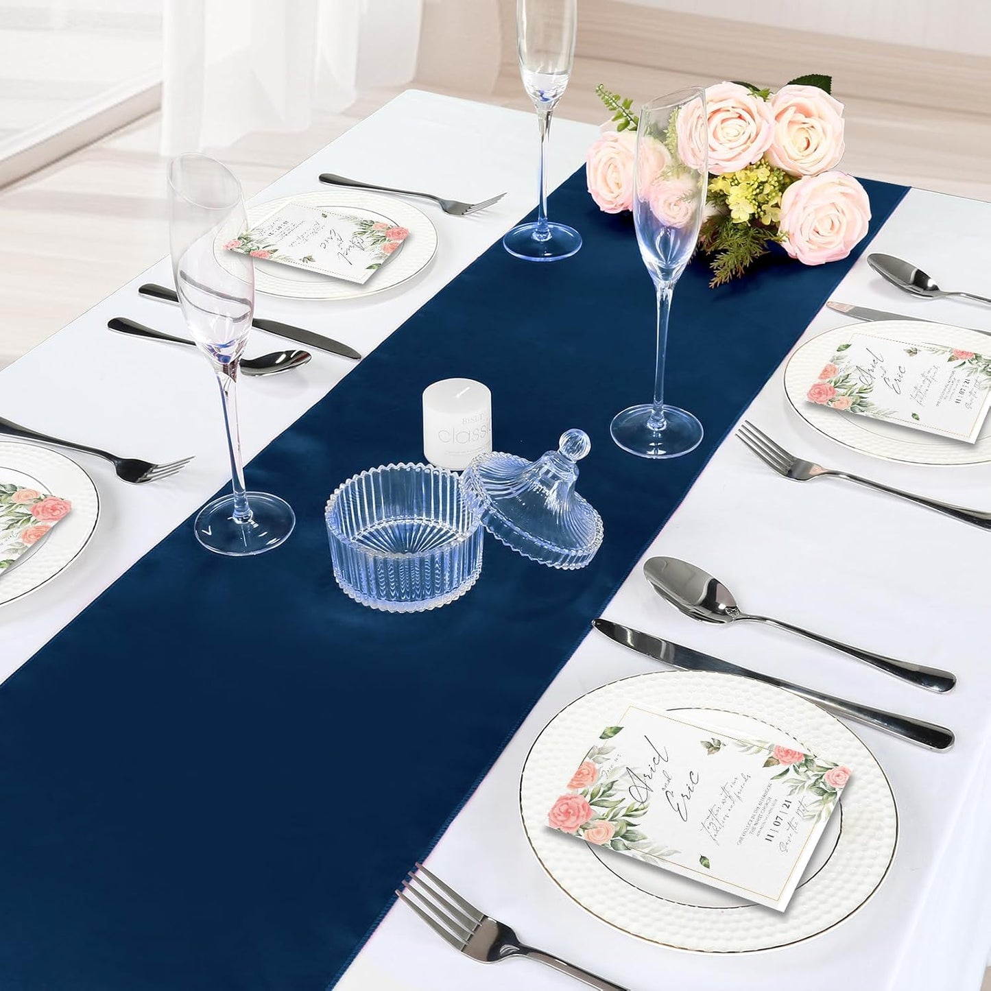 P Pothuiny Navy Blue Satin Table Runner - 12 Pcs, 12 x 72 Inch for Weddings & Events