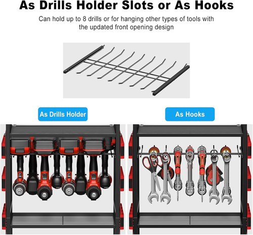 JUNNUJ Power Tool Organizer Cart - Heavy Duty Rolling Storage with Charging Station | Red