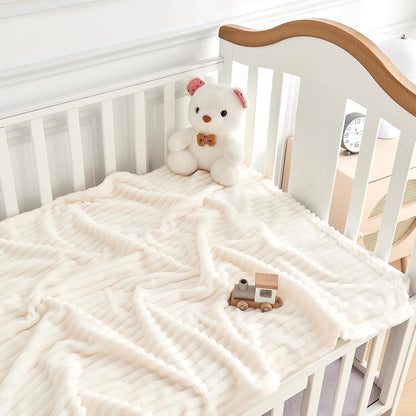 Skiennix Soft Fleece Baby Blanket - Ultra Cozy & Lightweight | Reversible Stripes, 30x40 Inch, Cream