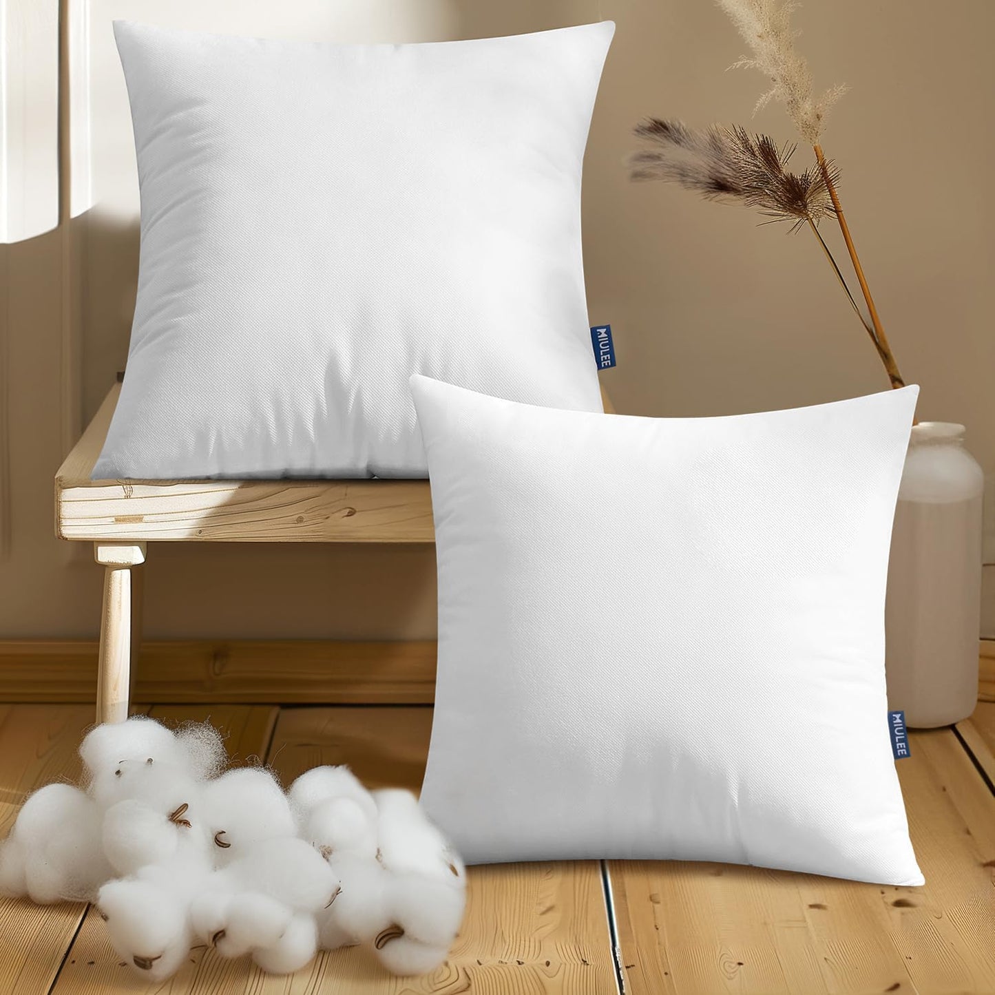 MIULEE Throw Pillow Inserts - Set of 2, 18x18 Inches, Non-Woven Decorative Cushions for Living Room