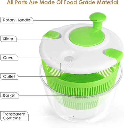 Skiennix Large 5 Qt Salad Spinner - Quick & Easy Lettuce Washer with Colander & Drain Bowl, BPA Free