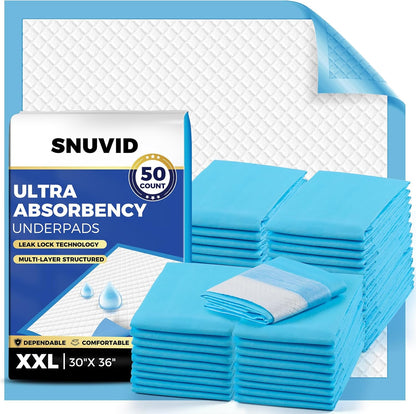 Super Absorbent Disposable Underpads - XXL Leakproof Bed Pads | Quick-Dry, Ultra Thick for Heavy Incontinence | 50 Pack
