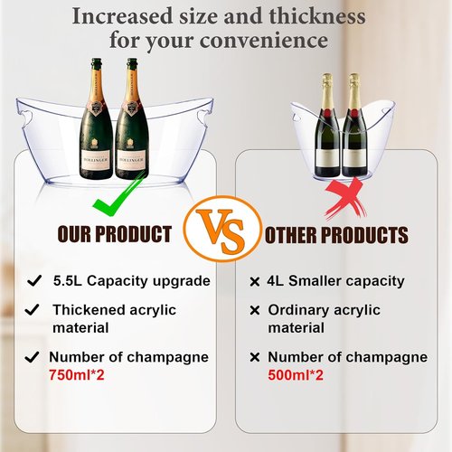 Ice Bucket 2 PCS, Thickened Ice Buckets for Parties, Mimosa Bar Supplies Beverage Tub for Champagne Beer Sparkling Wine Cocktails（5.5L) 16.5 * 7.3 * 6.8inch