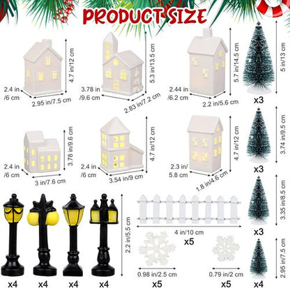 Fovths LED Lighted Ceramic Winter Village Figurines - 39-Piece Holiday Desktop Ornament Set