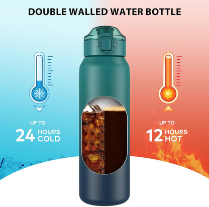 Skiennix 32oz Insulated Water Bottle - BPA-Free, Leak Proof, Removable Straw & Spout Lid | Perfect for Sports & Gym