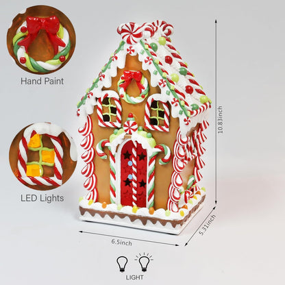 Moments In Time LED Lighted Gingerbread House - Hand-Painted Christmas Village Décor | 11” Battery Operated
