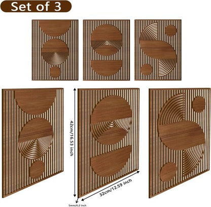 Homenthus Abstract Wood Wall Art - 3 Pcs Mid Century Modern Geometric Decor for Living Room & Office