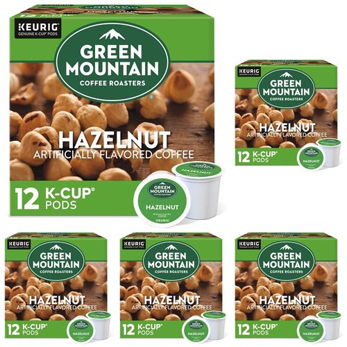 Green Mountain Coffee Roasters Hazelnut K-Cup Pods - Light Roast Coffee, 12 Count (Pack of 5)