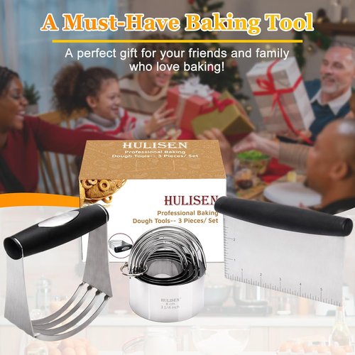 HULISEN Stainless Steel Biscuit Cutter Set - Durable Baking Tools with Ergonomic Grip | 3-Piece Set