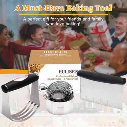 HULISEN Stainless Steel Biscuit Cutter Set - Durable Baking Tools with Ergonomic Grip | 3-Piece Set