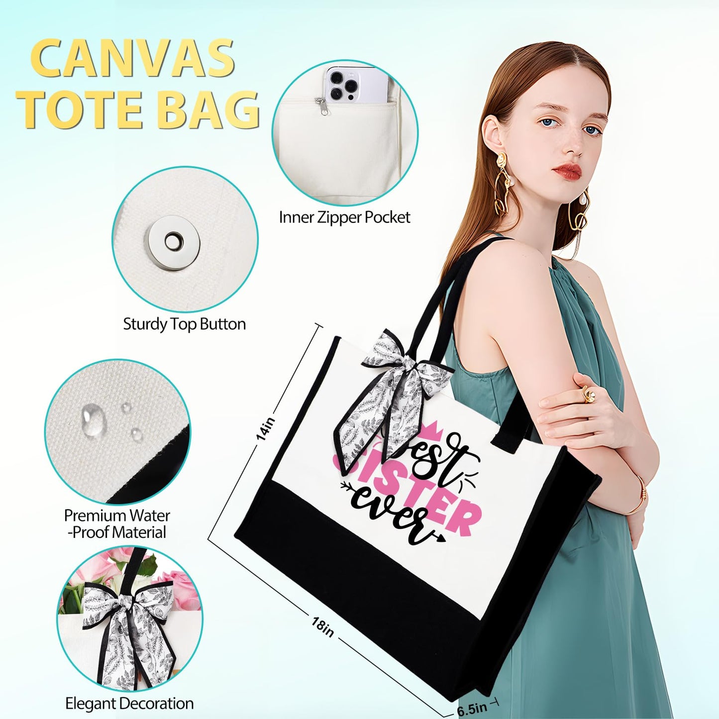 Sisters Gifts from Sister, Sister Christmas Gifts, Sister Birthday Gifts, Best Sister Ever Gift Basket with Tote Bag, Love You Sister Unique Gifts Ideas for Sister, Sister in Law