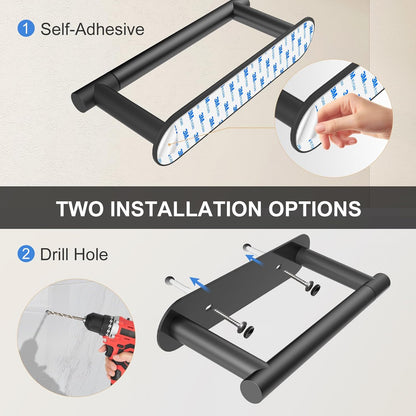 SetSail Toilet Paper Holder - Matte Black Adhesive or Screw-In Wall Mount | Stainless Steel Bathroom Accessory