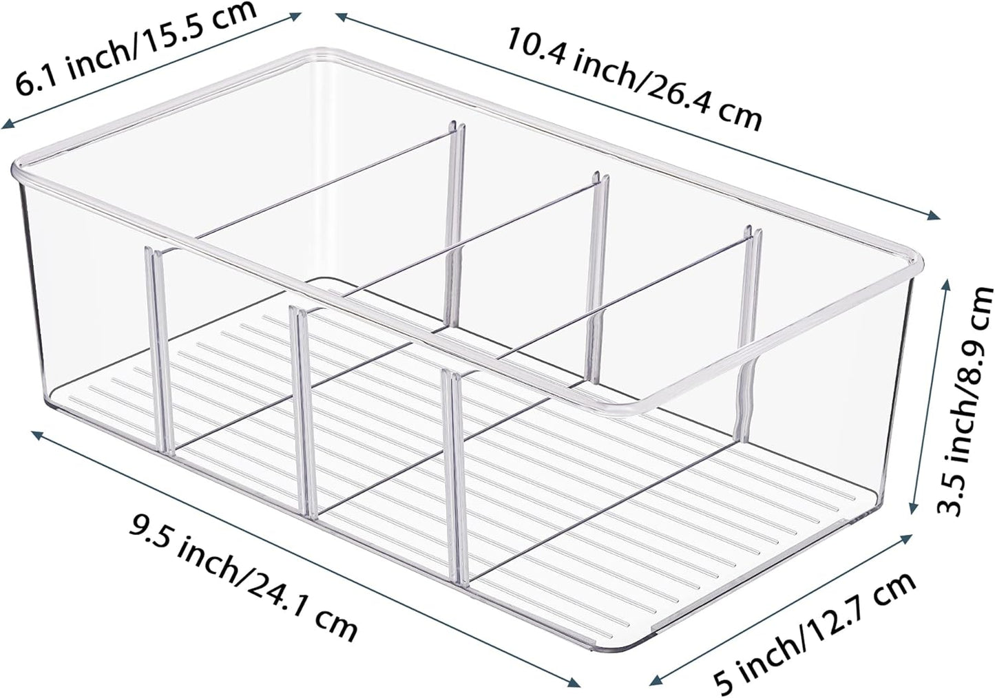 Vtopmart Food Storage Organizer Bins - 8 Pack Clear Plastic for Pantry, Kitchen & Fridge | 4 Compartment Design