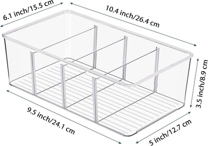 Vtopmart Food Storage Organizer Bins - 8 Pack Clear Plastic for Pantry, Kitchen & Fridge | 4 Compartment Design