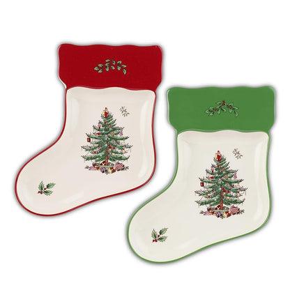 Spode Christmas Tree Stocking Dishes - Red & Green, Set of 2 (Variation 1579279)