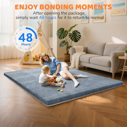 Omzer Baby Play Mat | 1.3" Thick Foam, 65x50 Inch, Soft Coral Velvet, Non-Slip Crawling Pad - Grey