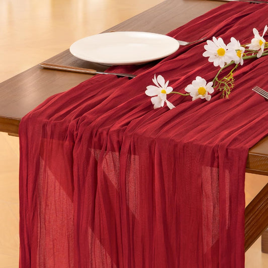 Socomi Cheesecloth Table Runner - 3pcs Red Boho Rustic Gauze | 120 Inch for Weddings & Events