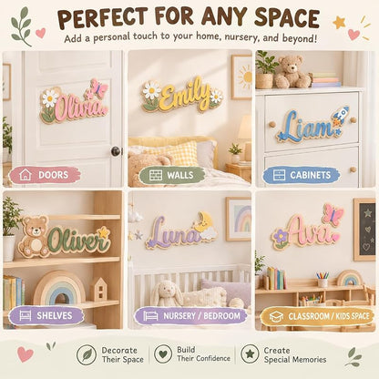Custom Name Sign for Nursery & Kids Room - 3D Layered Wooden Door Sign (S1) - Personalised