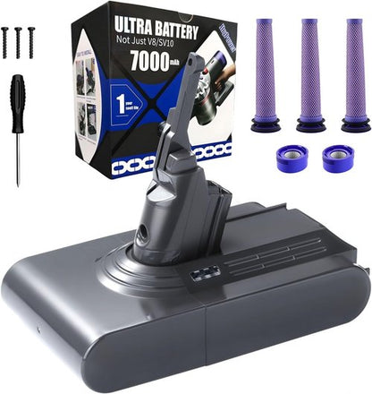Dyson V8 Battery Replacement - 7000mAh 21.6V Li-ion for SV10 Animal/Absolute/Fluffy/Motorhead
