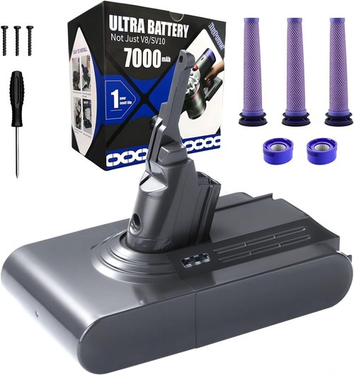 Dyson V8 Battery Replacement - 7000mAh 21.6V Li-ion for SV10 Animal/Absolute/Fluffy/Motorhead