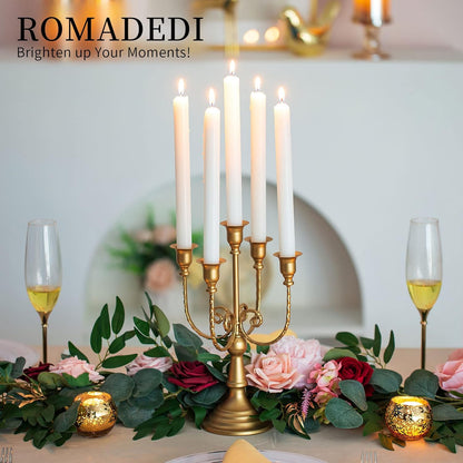 Romadedi Gold Candle Holders - 5 Arm 11.8" Candelabra Set for Wedding & Holiday Table Decor | Set of 6