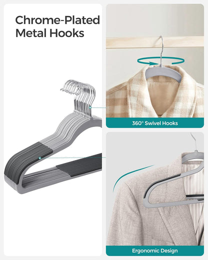 SONGMICS Plastic Coat Hangers - Space-Saving Design, Pack of 50 - Light Gray & Dark Gray