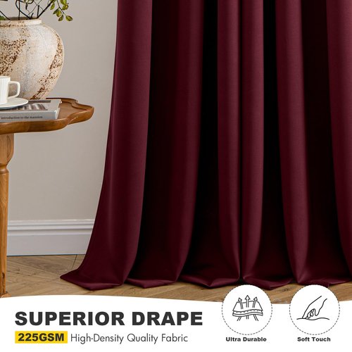MIULEE Burgundy Red Blackout Curtains for Bedroom Living Room 63 Inches Long 2 Panels, Thermal Insulated Room Darkening Drapes Solid Grommet Top Noise Reduction Christmas Window Treatments 40x63 Inch