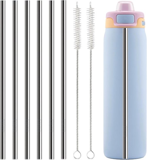 Ello | Metal Straws Replacement - 6 PCS Reusable Stainless Steel Straws with 2 Cleaning Brushes