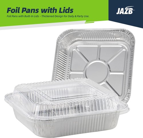 Jazb 8x8 Square Aluminum Foil Pans - 40PCS with Clear Plastic Lids for Easy Food Storage & Cooking