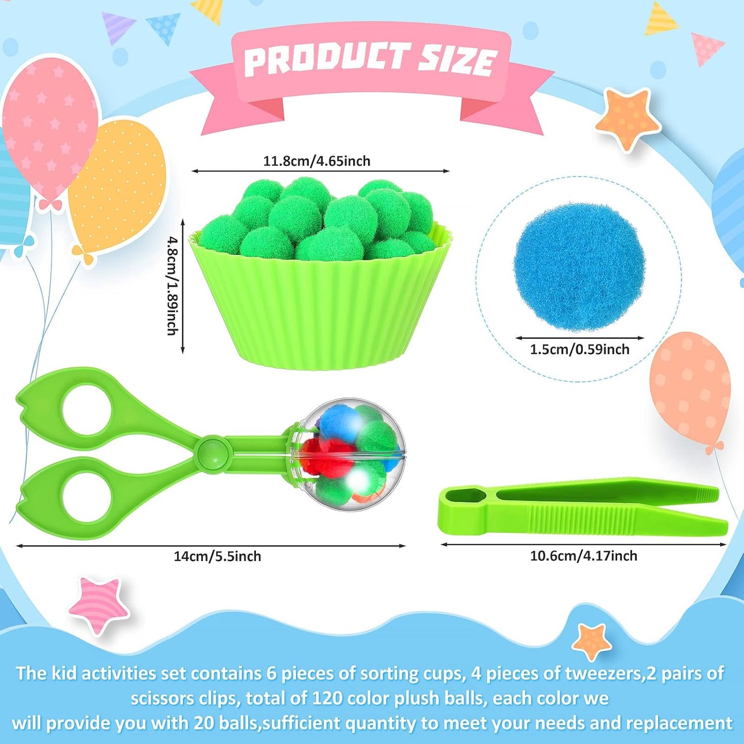 Skiennix Fine Motor Skills Handy Scooper Set - 142 Pieces with 12 Sorting Bowls & 120 Plush Balls