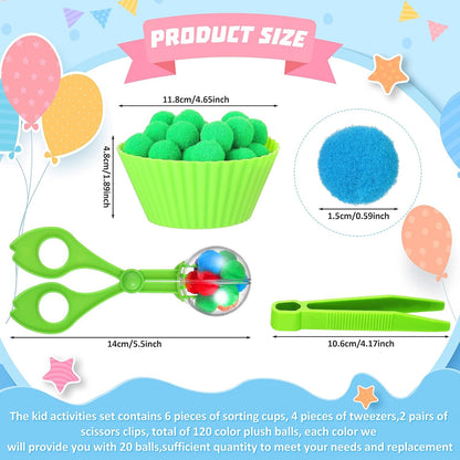 Skiennix Fine Motor Skills Handy Scooper Set - 142 Pieces with 12 Sorting Bowls & 120 Plush Balls