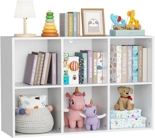 Regine Switzerland 6 Cube Storage Organizer - White Kids Cubby Bookshelf with Anti-Tip Kit