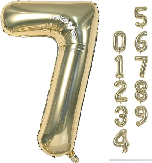 Champagne Gold Number 7 Balloon - Self-Inflating Foil | Light Gold Helium Balloon for 7th Birthday & Graduation Celebrations