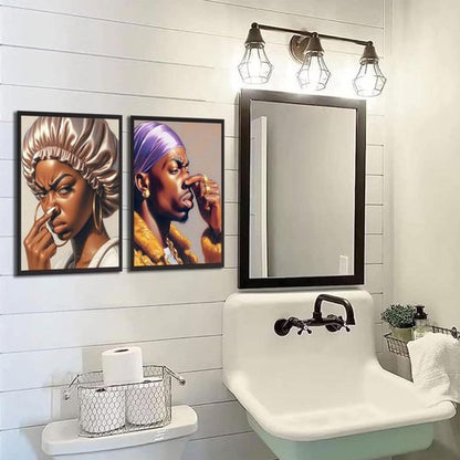 Funny African American Bathroom Wall Art - 2Pcs Canvas Prints with Humorous Pinch Nose Design | Unframed Decor