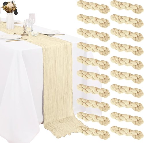 Lvory Cheesecloth Table Runners - 20 Pack 10FT Boho Gauze Fabric for Weddings & Events