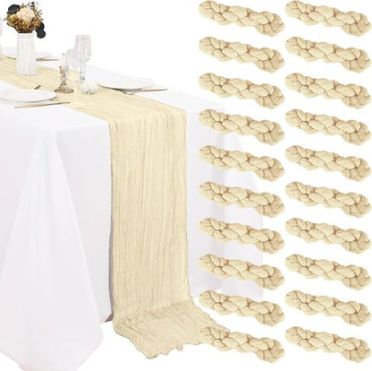 Lvory Cheesecloth Table Runners - 20 Pack 10FT Boho Gauze Fabric for Weddings & Events