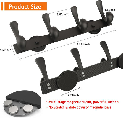 ULIBERMAGNET Strong Magnetic Double Hooks Rack - Heavy Duty Coat & Towel Hanger | 4 Hooks for Refrigerator & Cabinets