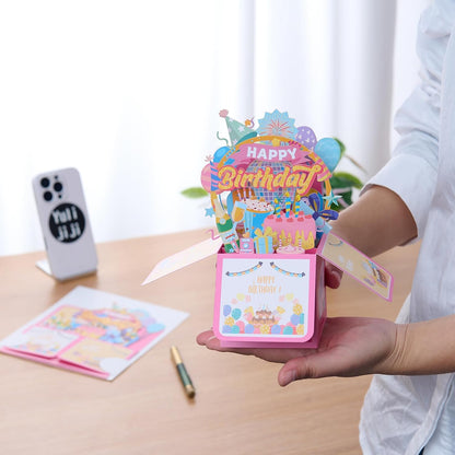 3D Pop Up Birthday Card - Unique Cake Design Gift Box for Adults & Kids | Handmade 6.5 x 7.5 Inches