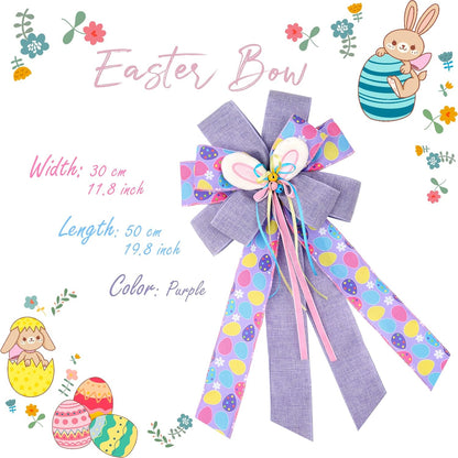 BUVANE Easter Wreath Bows - Large Purple Burlap Bunny Bows for Indoor & Outdoor Holiday Decor