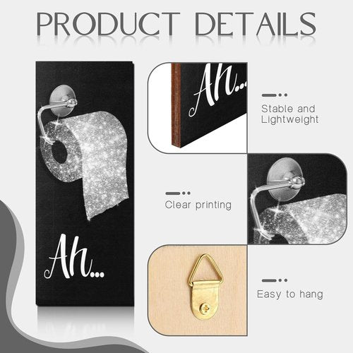 Chinco Funny Bathroom Wall Art | 4-Piece Modern Decor Set | Glam Wood Hanging Decorations (Black & White)