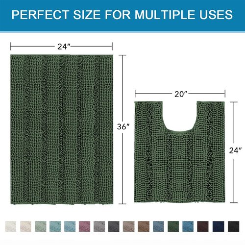 H.VERSAILTEX Bathroom Rugs Bath Rug Set 2 Piece Bathroom Contour Rug Toilet Mat Sets Non Slip Contour Bath Rug Ultra Thick Water Absorbent Striped Bath Mats(36" x 24" Plus 20" x 24" U, Bronze Green)