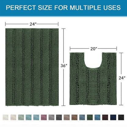 H.VERSAILTEX Bathroom Rugs Bath Rug Set 2 Piece Bathroom Contour Rug Toilet Mat Sets Non Slip Contour Bath Rug Ultra Thick Water Absorbent Striped Bath Mats(36" x 24" Plus 20" x 24" U, Bronze Green)