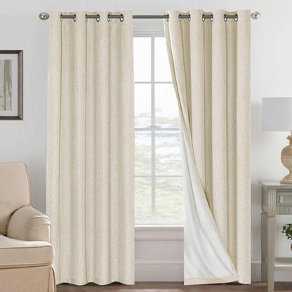 H.VERSAILTEX Linen Curtains 100% Blackout Curtains for Bedroom 90 inch Long Full Light Blocking Nature Linen Blended Window Curtains for Living Room Nickel Grommet (2 Panels, Bleached Sand)